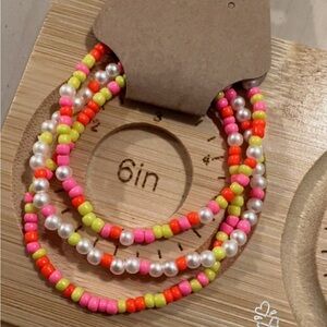 Colorful Beaded Pearl Accent Bracelet Set - Pink, Neon Yellow & Orange